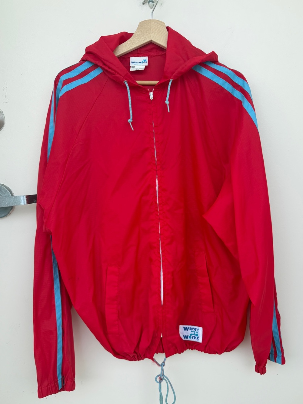 Vintage WaterWorks USA Hooded Windbreaker Jacket Red Blue Full Zip XL Made USA